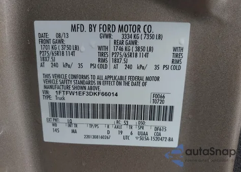 2013 Ford F-150 Xlt z USA, uszkodzony, nr VIN 1FTFW1EF3DKF66014